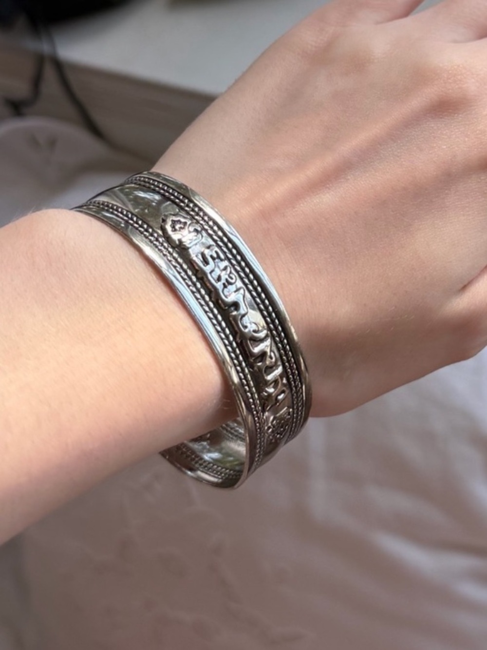 Sterling Silver Engraved Cuff Bangle Bracelet